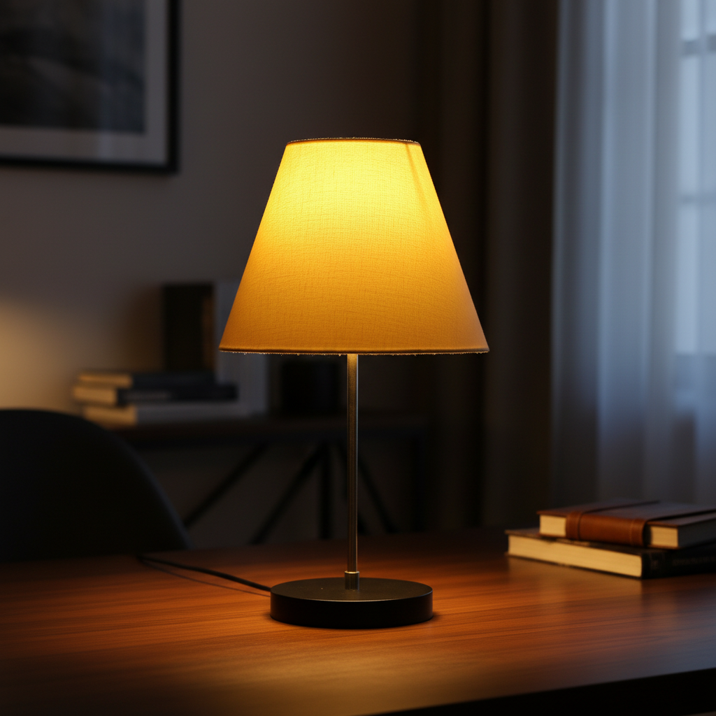 Minimalist Desk Lamp with Black Round Base – Soft Warm Lighting for Living Room & Study, Pack Of 1(Pale Yellow) - Image 2