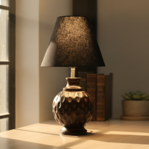 Rustic Wooden Bedside Table Lamp with Linen Shade – Traditional Night Lamp for Home Décor, Pack Of 1(Black)