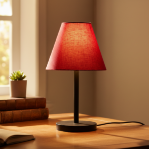 Black Bedside Lamp with Fabric Shade Minimalist Lamp for Bedroom, Living Room & Office – Warm Ambient Nightstand Light(Red)