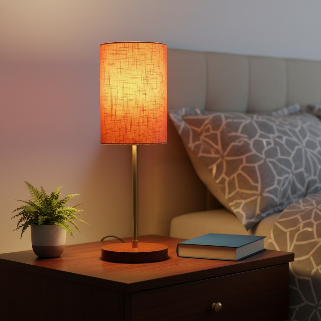 Decorative Brown Table Lamp with Cylinder Shade – Stylish Bedside & Reading Lamp for Home Décor(Orange Texture) - Image 12