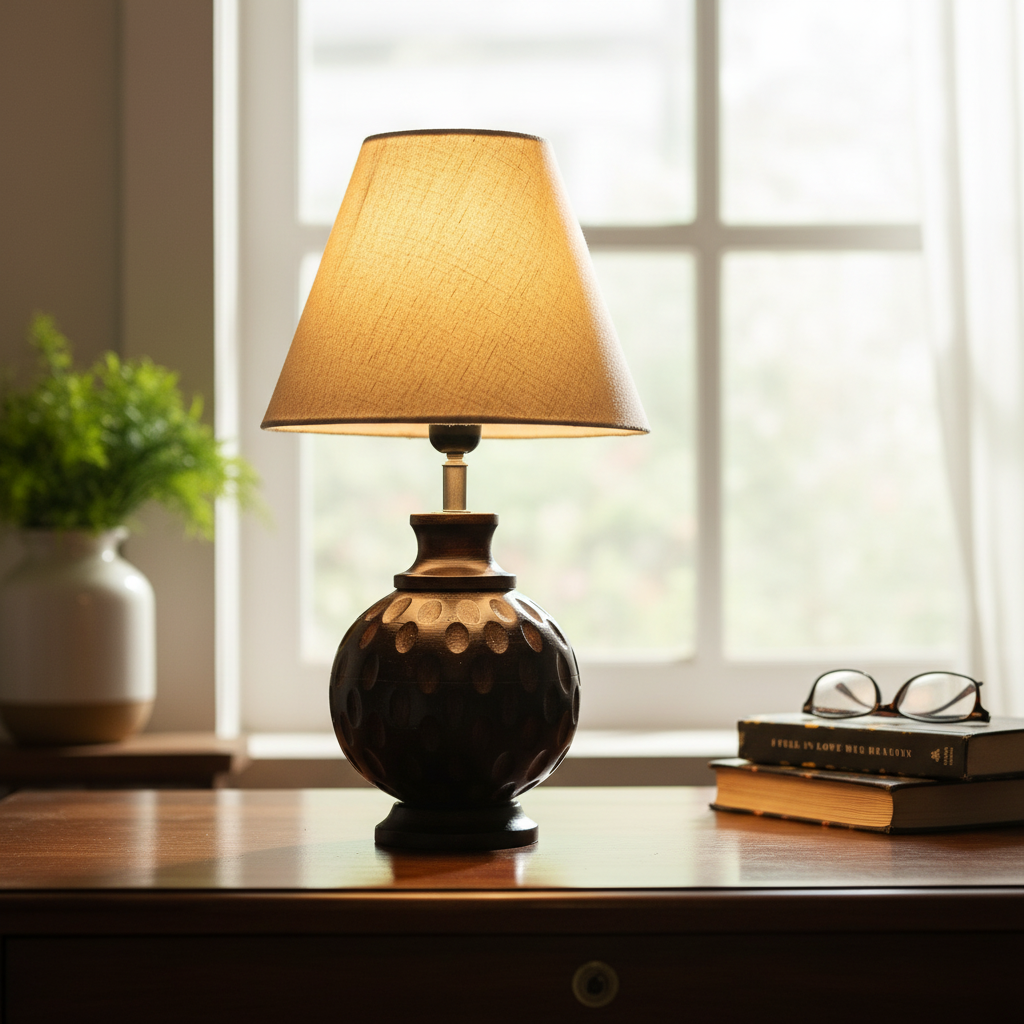 Rustic Wooden Bedside Table Lamp with Linen Shade – Traditional Night Lamp for Home Décor, Pack Of 1(Premium Jute) - Image 11