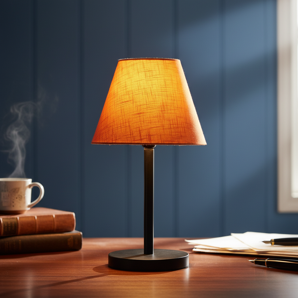 Black Bedside Lamp with Fabric Shade Minimalist Lamp for Bedroom, Living Room & Office – Warm Ambient Nightstand Light(Orange Texture)