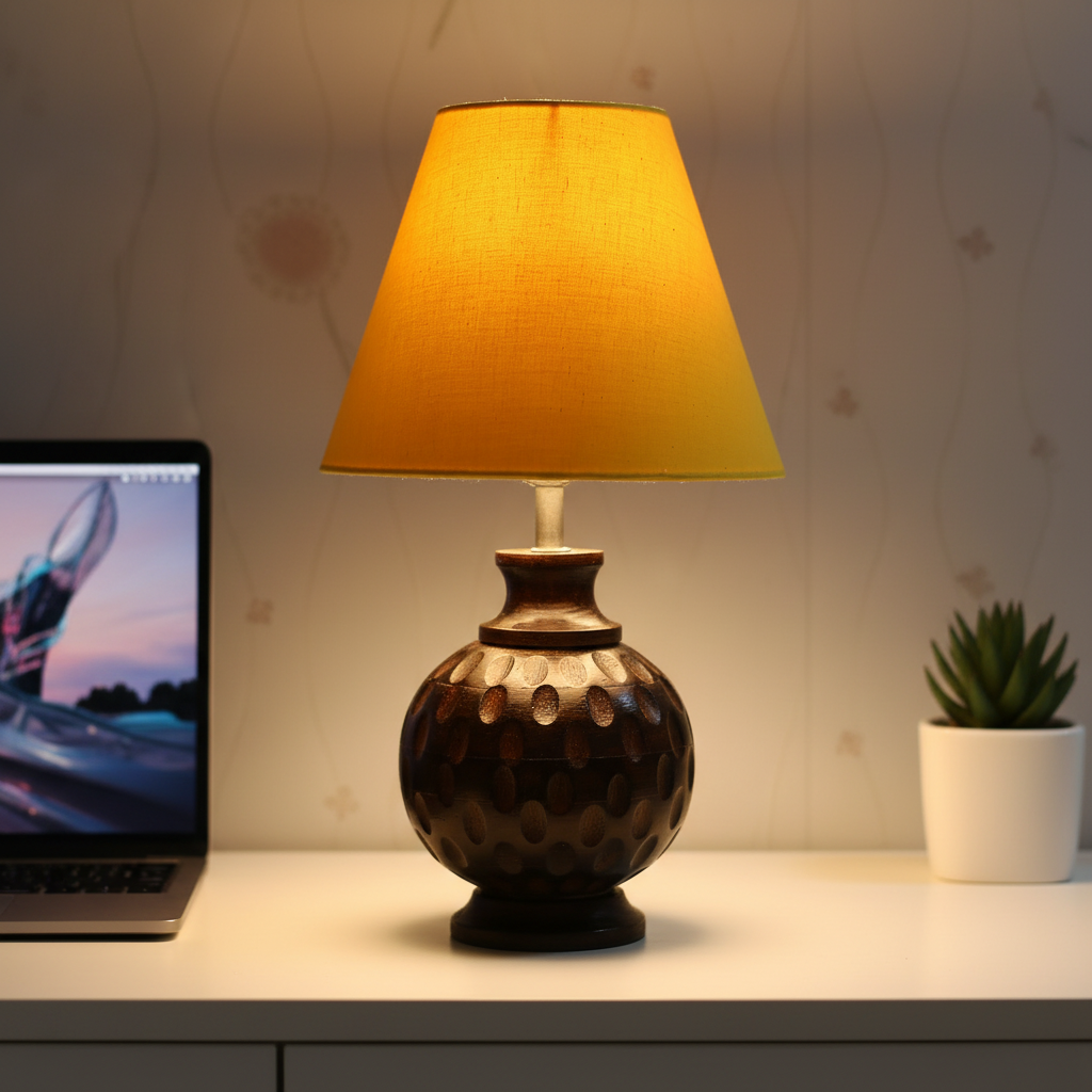 Rustic Wooden Bedside Table Lamp with Linen Shade – Traditional Night Lamp for Home Décor, Pack Of 1(Yellow) - Image 11