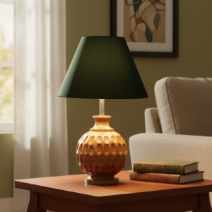 Artisan Carved Wood Table Lamp – Elegant Bedroom & Living Room Accent Light, Pack Of 1(Dark Green)