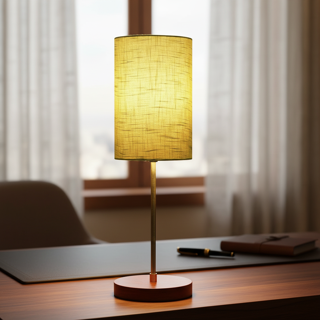 Decorative Brown Table Lamp with Cylinder Shade – Stylish Bedside & Reading Lamp for Home Décor(Green Texture)