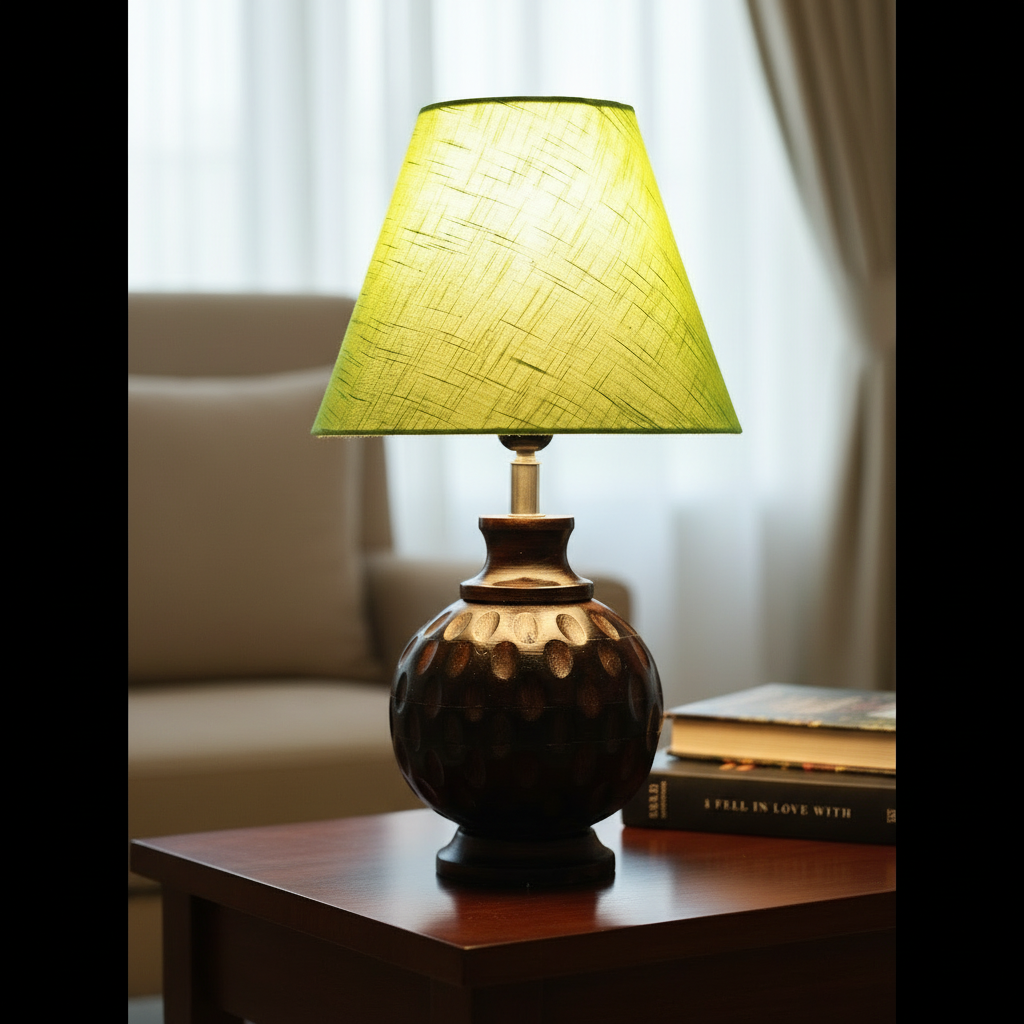 Rustic Wooden Bedside Table Lamp with Linen Shade – Traditional Night Lamp for Home Décor, Pack Of 1(Green Texture) - Image 9