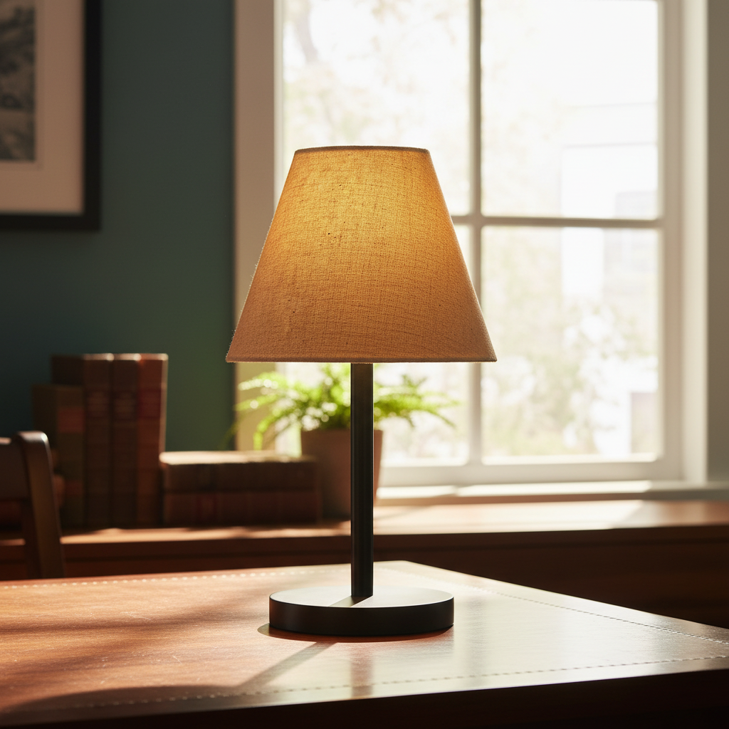 Black Bedside Lamp with Fabric Shade Minimalist Lamp for Bedroom, Living Room & Office – Warm Ambient Nightstand Light(Beige)