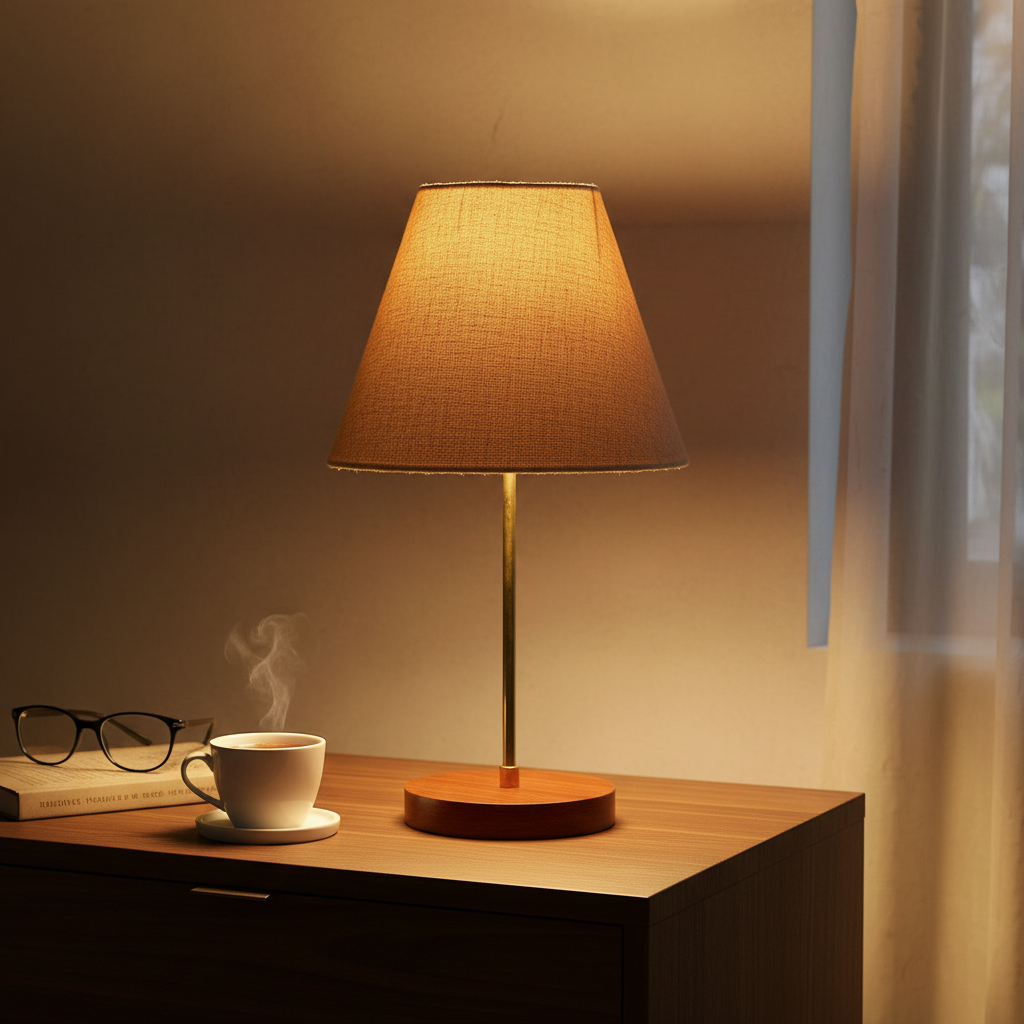 Decorative Brown Table Lamp with Conical Shade – Stylish Bedside & Reading Lamp for Home Décor(Beige) - Image 11