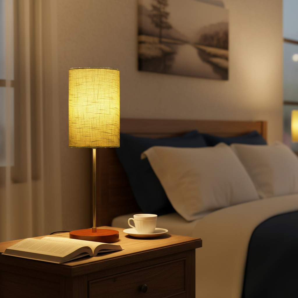 Decorative Brown Table Lamp with Cylinder Shade – Stylish Bedside & Reading Lamp for Home Décor(Green Texture) - Image 6