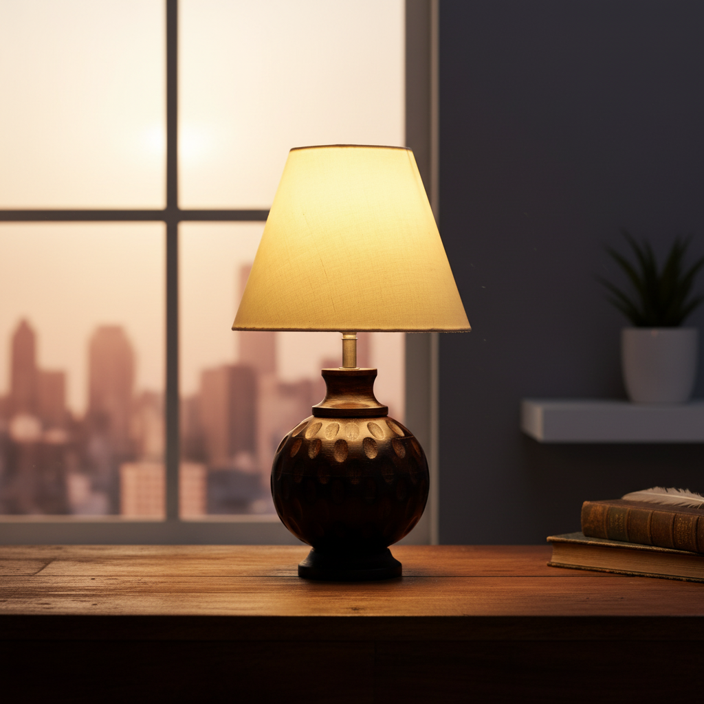 Rustic Wooden Bedside Table Lamp with Linen Shade – Traditional Night Lamp for Home Décor, Pack Of 1(Cream) - Image 8