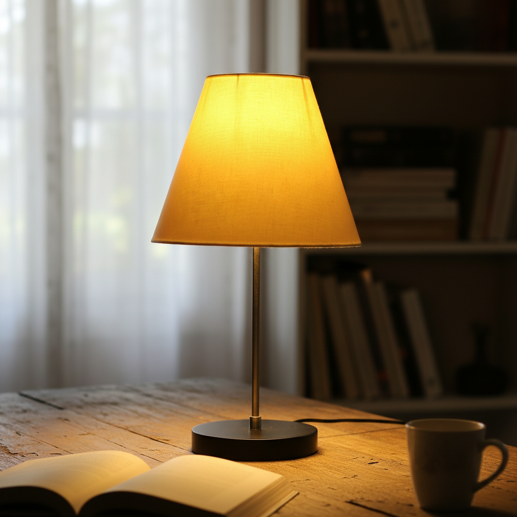 Minimalist Desk Lamp with Black Round Base – Soft Warm Lighting for Living Room & Study, Pack Of 1(Pale Yellow) - Image 3