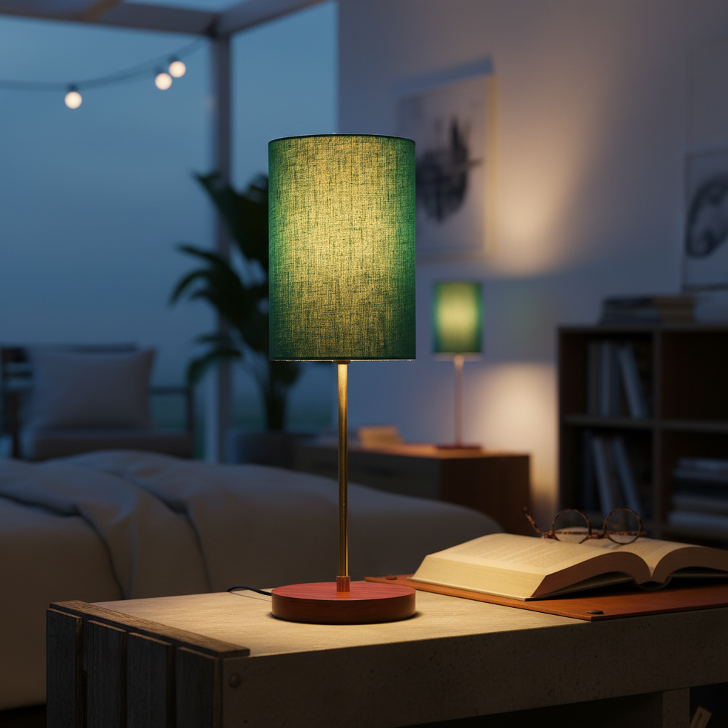 Decorative Brown Table Lamp with Cylinder Shade – Stylish Bedside & Reading Lamp for Home Décor(Teal) - Image 8