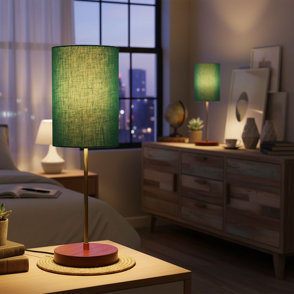 Decorative Brown Table Lamp with Cylinder Shade – Stylish Bedside & Reading Lamp for Home Décor(Teal) - Image 5