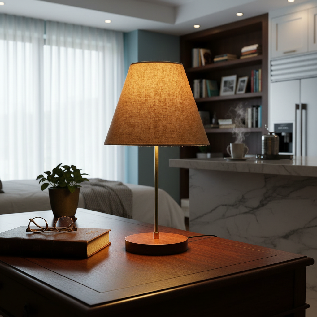 Decorative Brown Table Lamp with Conical Shade – Stylish Bedside & Reading Lamp for Home Décor(Beige) - Image 3