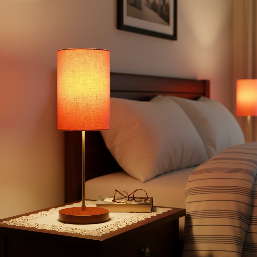 Decorative Brown Table Lamp with Cylinder Shade – Stylish Bedside & Reading Lamp for Home Décor(Orange) - Image 8
