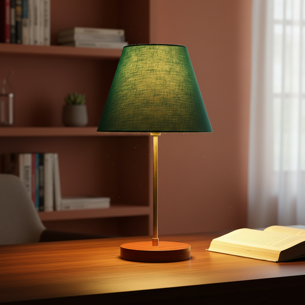 Decorative Brown Table Lamp with Conical Shade – Stylish Bedside & Reading Lamp for Home Décor(Teal)