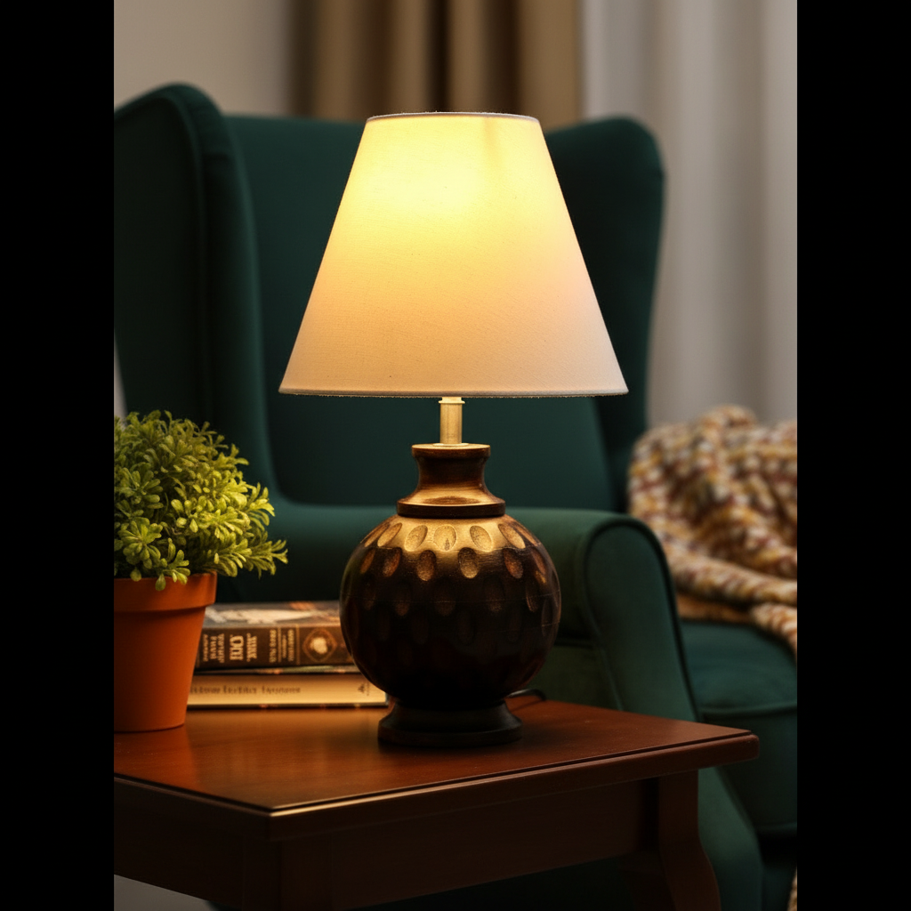 Rustic Wooden Bedside Table Lamp with Linen Shade – Traditional Night Lamp for Home Décor, Pack Of 1(White) - Image 5