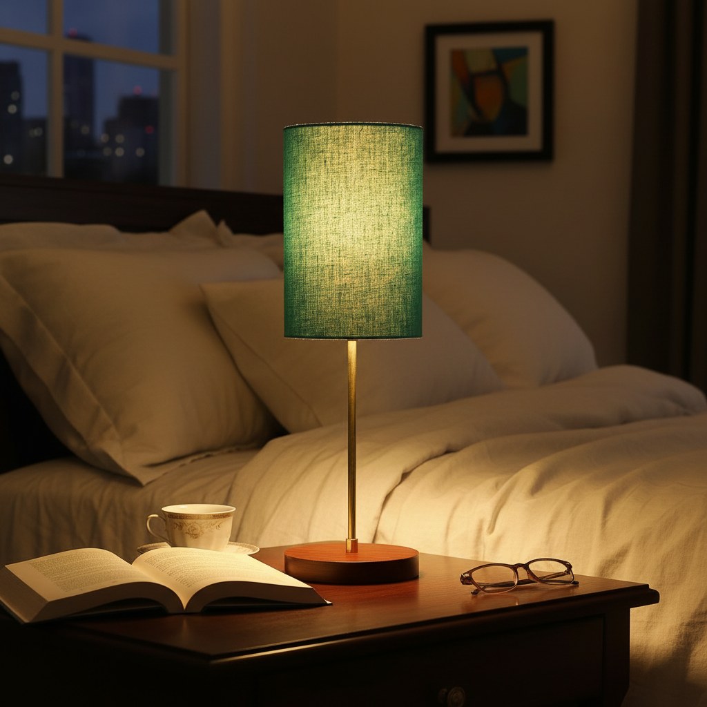 Decorative Brown Table Lamp with Cylinder Shade – Stylish Bedside & Reading Lamp for Home Décor(Teal) - Image 11