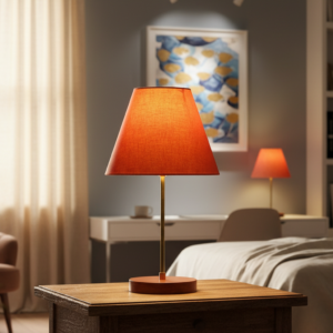 Decorative Brown Table Lamp with Conical Shade – Stylish Bedside & Reading Lamp for Home Décor(Orange)