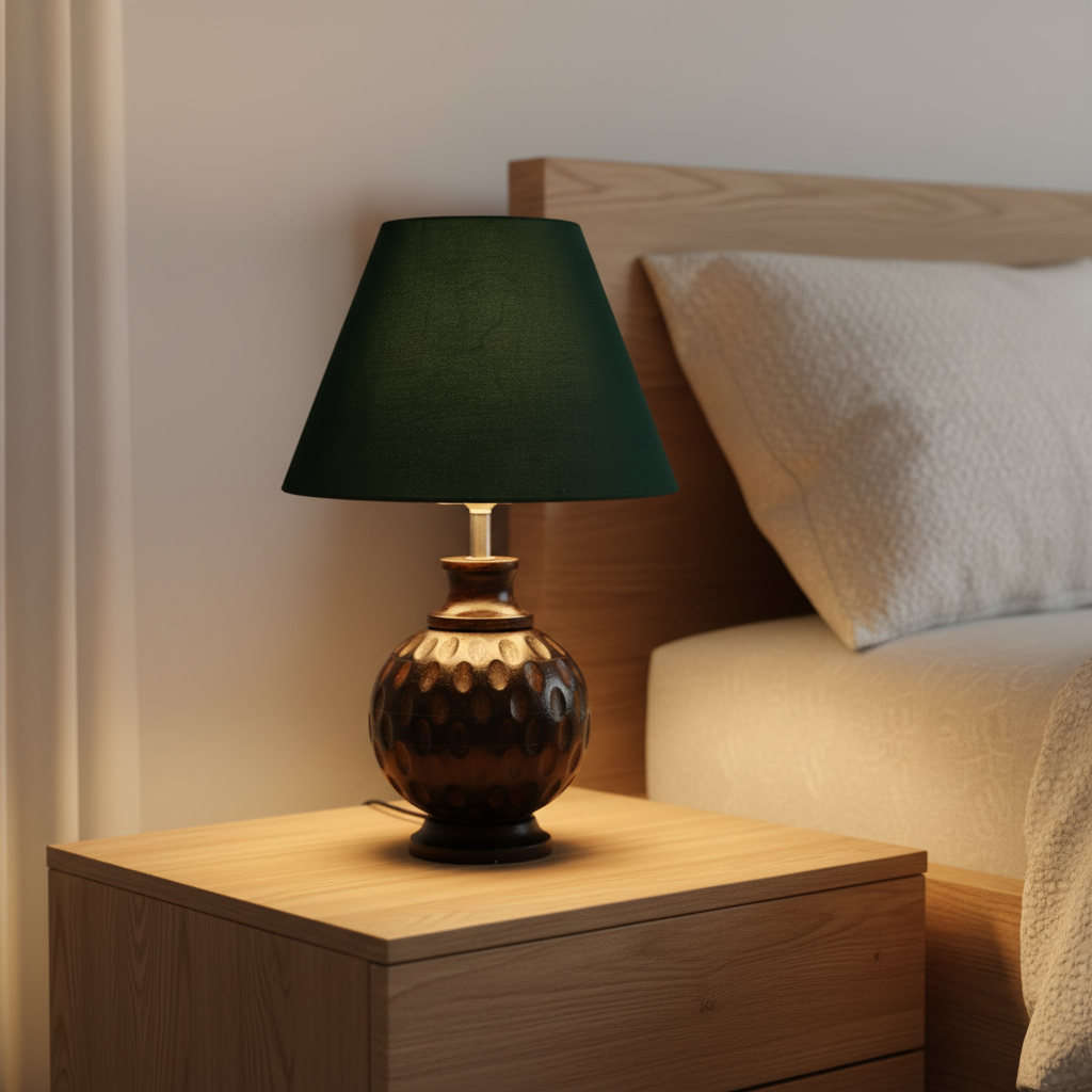 Rustic Wooden Bedside Table Lamp with Linen Shade – Traditional Night Lamp for Home Décor, Pack Of 1(Dark Green) - Image 9