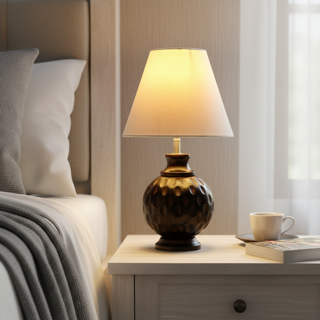 Rustic Wooden Bedside Table Lamp with Linen Shade – Traditional Night Lamp for Home Décor, Pack Of 1(White) - Image 12