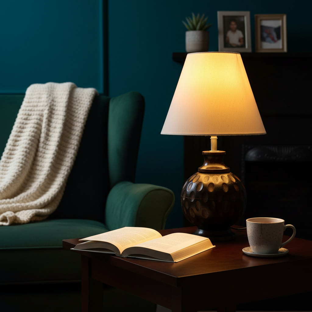 Rustic Wooden Bedside Table Lamp with Linen Shade – Traditional Night Lamp for Home Décor, Pack Of 1(White) - Image 2