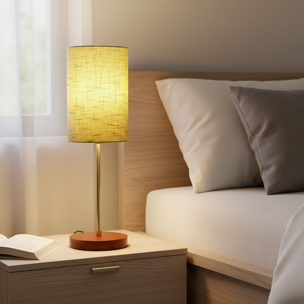 Decorative Brown Table Lamp with Cylinder Shade – Stylish Bedside & Reading Lamp for Home Décor(Green Texture) - Image 3