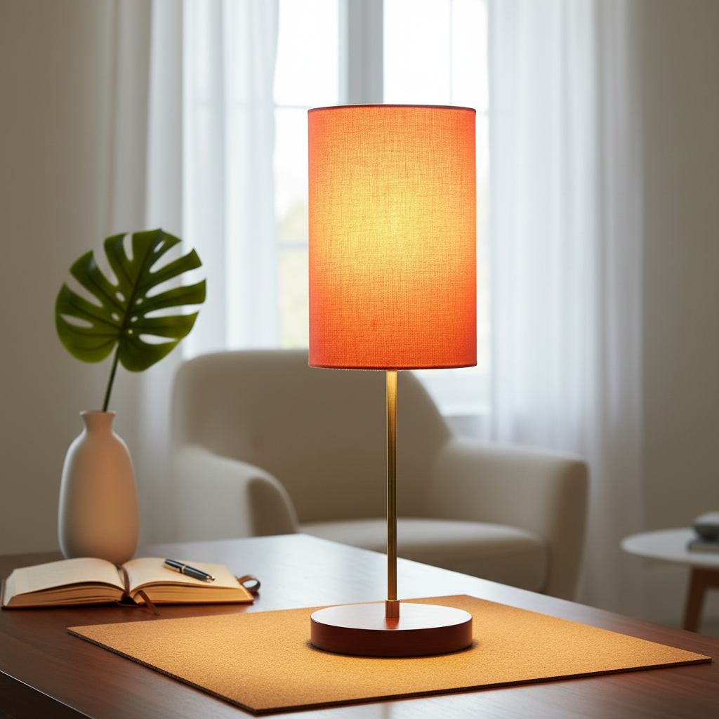 Decorative Brown Table Lamp with Cylinder Shade – Stylish Bedside & Reading Lamp for Home Décor(Orange) - Image 9