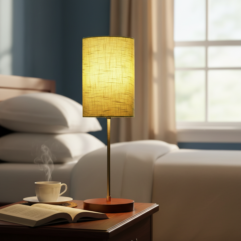 Decorative Brown Table Lamp with Cylinder Shade – Stylish Bedside & Reading Lamp for Home Décor(Green Texture) - Image 2
