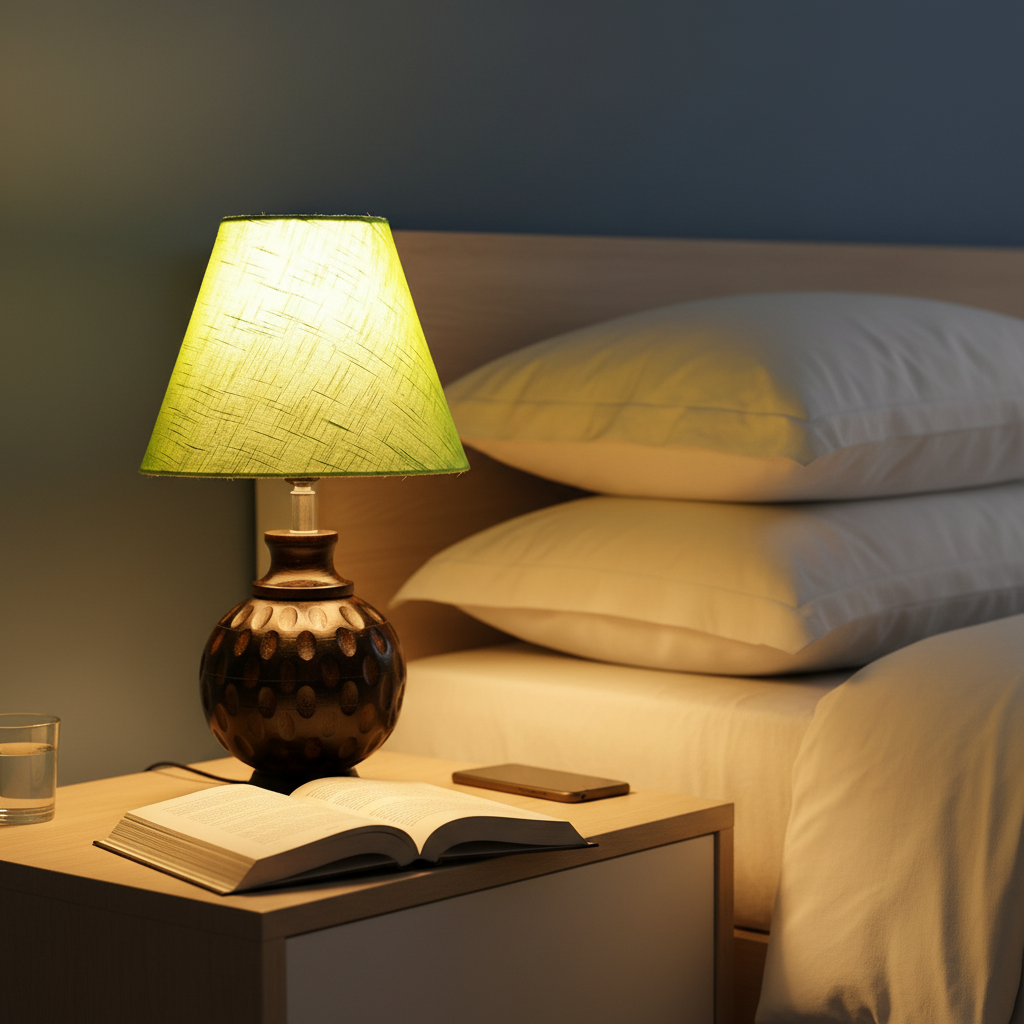 Rustic Wooden Bedside Table Lamp with Linen Shade – Traditional Night Lamp for Home Décor, Pack Of 1(Green Texture) - Image 11