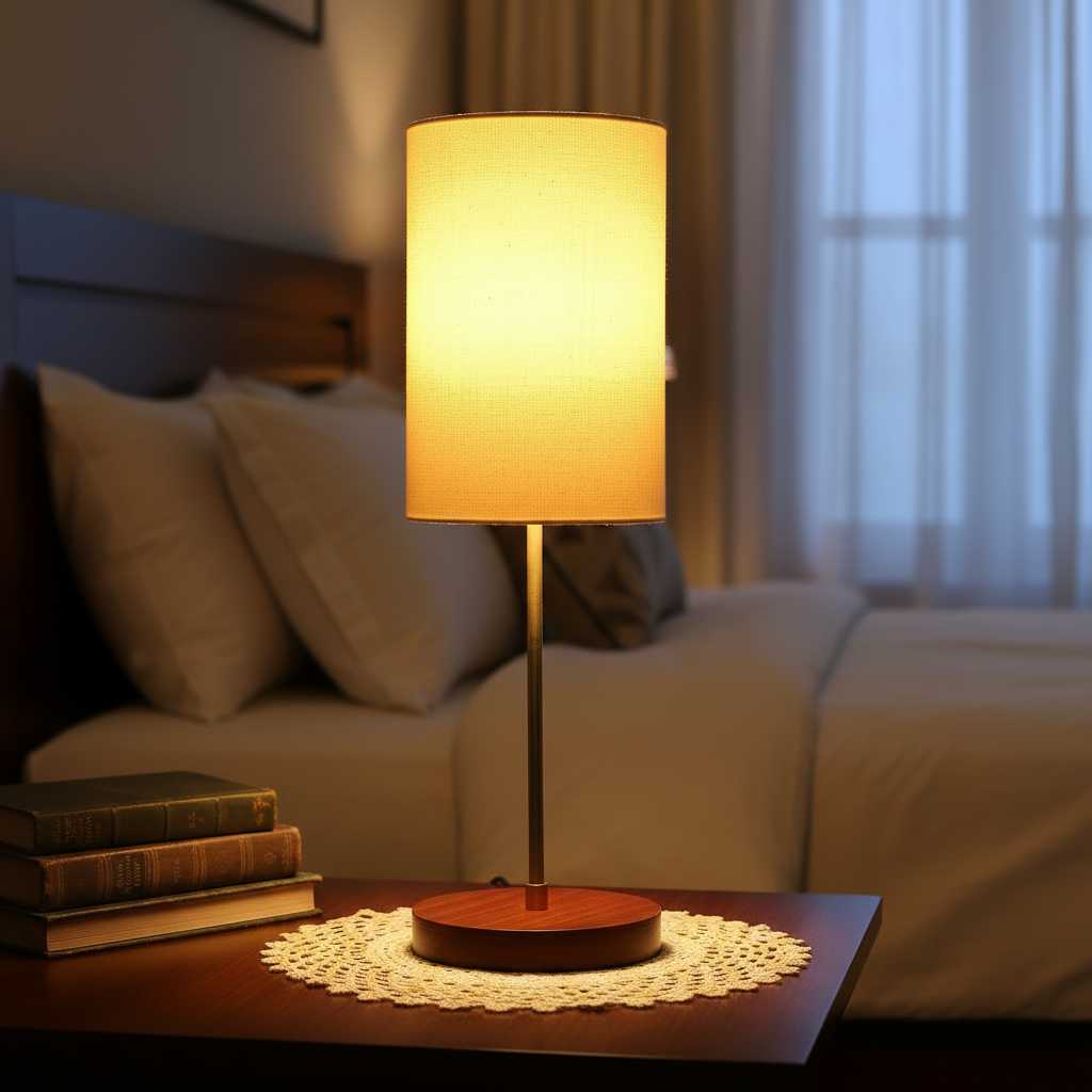 Decorative Brown Table Lamp with Cylinder Shade – Stylish Bedside & Reading Lamp for Home Décor(Cream)