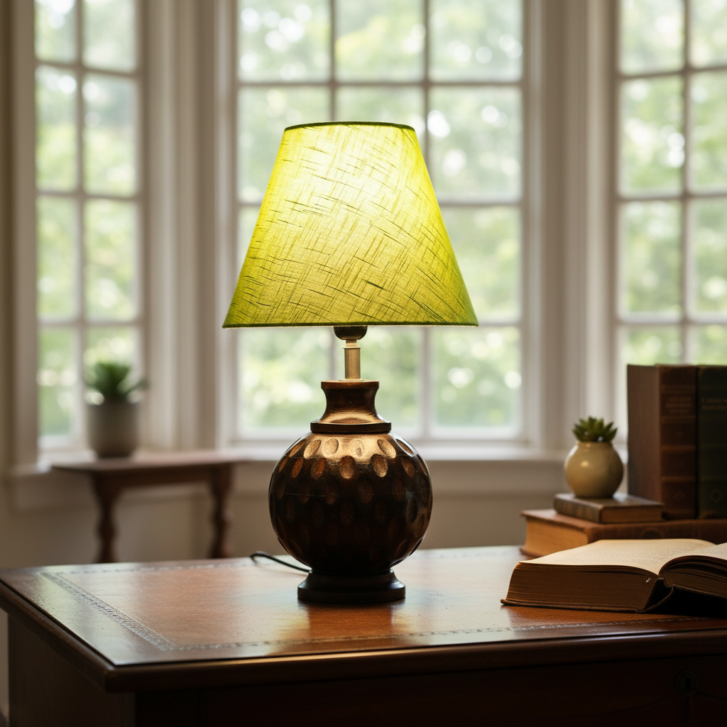 Rustic Wooden Bedside Table Lamp with Linen Shade – Traditional Night Lamp for Home Décor, Pack Of 1(Green Texture)