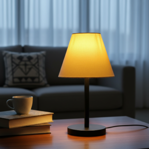 Black Bedside Lamp with Fabric Shade Minimalist Lamp for Bedroom, Living Room & Office – Warm Ambient Nightstand Light(Pale Yellow)