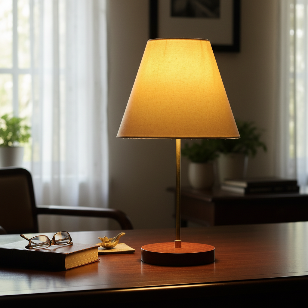 Decorative Brown Table Lamp with Conical Shade – Stylish Bedside & Reading Lamp for Home Décor(White)