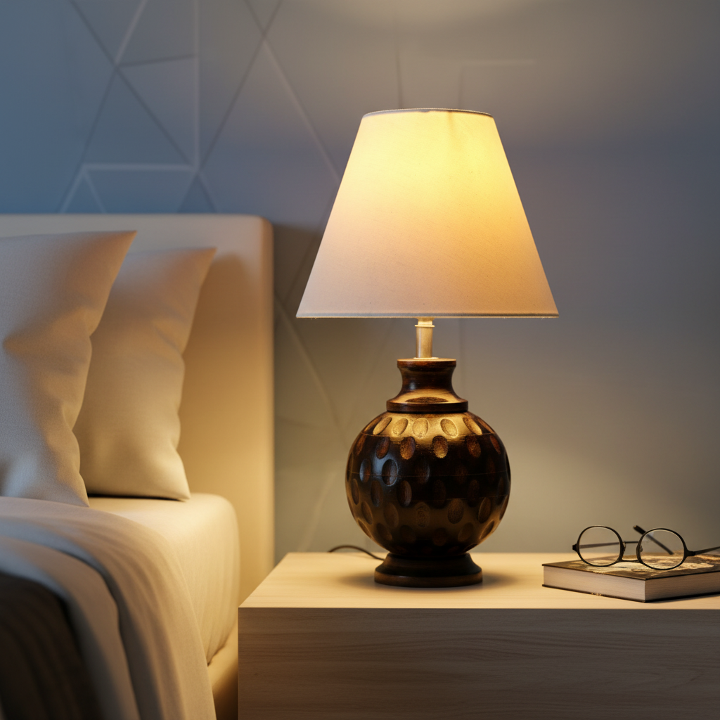 Rustic Wooden Bedside Table Lamp with Linen Shade – Traditional Night Lamp for Home Décor, Pack Of 1(White) - Image 8