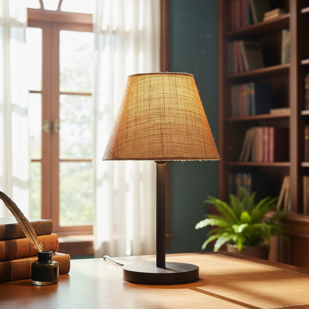 Black Bedside Lamp with Fabric Shade Minimalist Lamp for Bedroom, Living Room & Office – Warm Ambient Nightstand Light(Natural Jute)