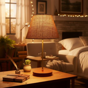Decorative Brown Table Lamp with Conical Shade – Stylish Bedside & Reading Lamp for Home Décor(Natural Jute)