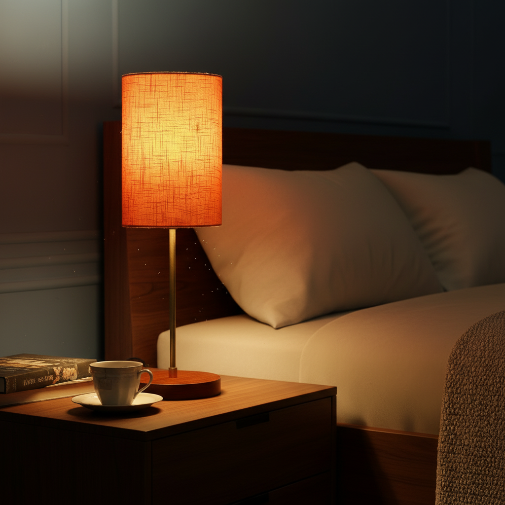 Decorative Brown Table Lamp with Cylinder Shade – Stylish Bedside & Reading Lamp for Home Décor(Orange Texture) - Image 7