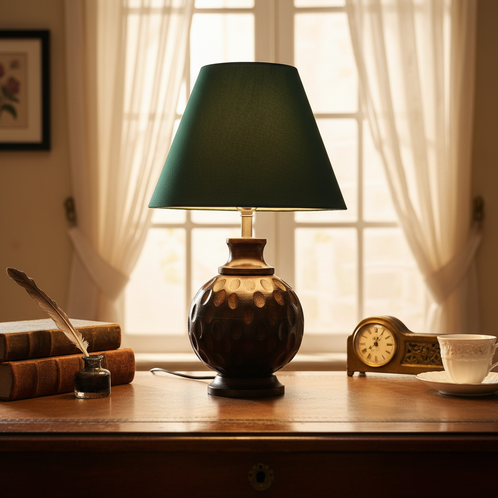 Rustic Wooden Bedside Table Lamp with Linen Shade – Traditional Night Lamp for Home Décor, Pack Of 1(Dark Green) - Image 8