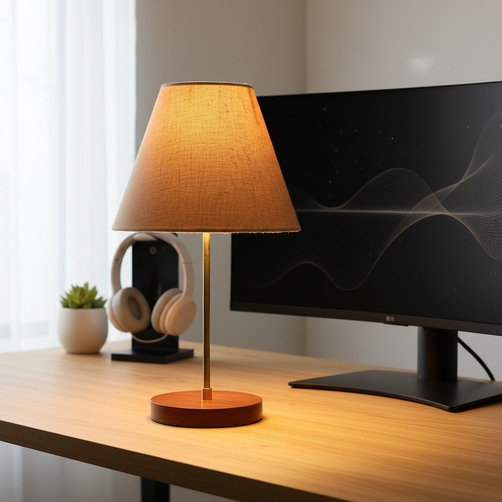 Decorative Brown Table Lamp with Conical Shade – Stylish Bedside & Reading Lamp for Home Décor(Beige) - Image 9