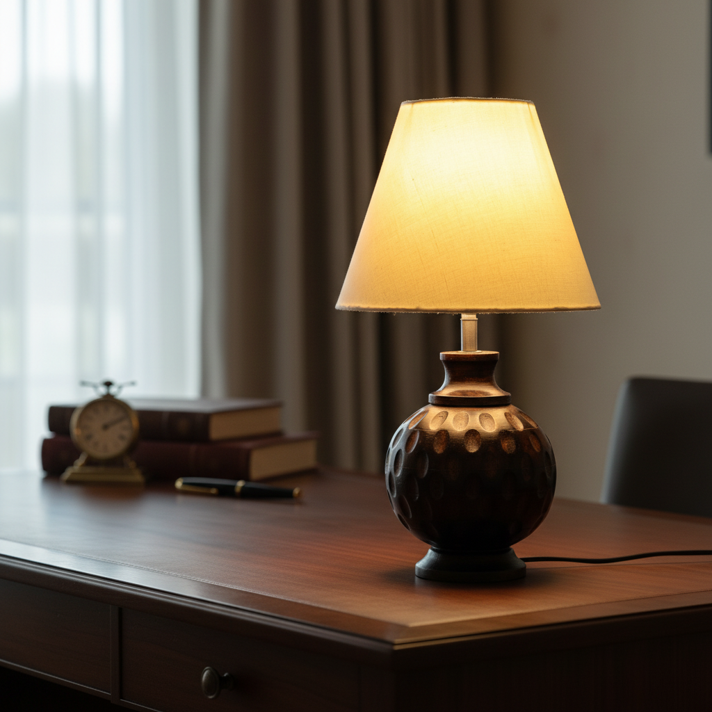 Rustic Wooden Bedside Table Lamp with Linen Shade – Traditional Night Lamp for Home Décor, Pack Of 1(Cream) - Image 3