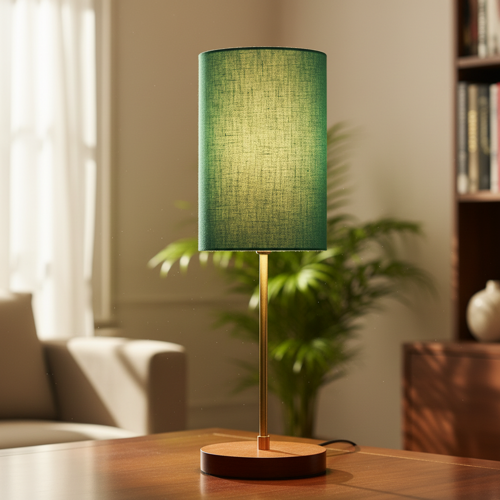Decorative Brown Table Lamp with Cylinder Shade – Stylish Bedside & Reading Lamp for Home Décor(Teal)