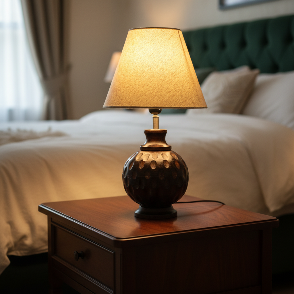 Rustic Wooden Bedside Table Lamp with Linen Shade – Traditional Night Lamp for Home Décor, Pack Of 1(Premium Jute) - Image 8