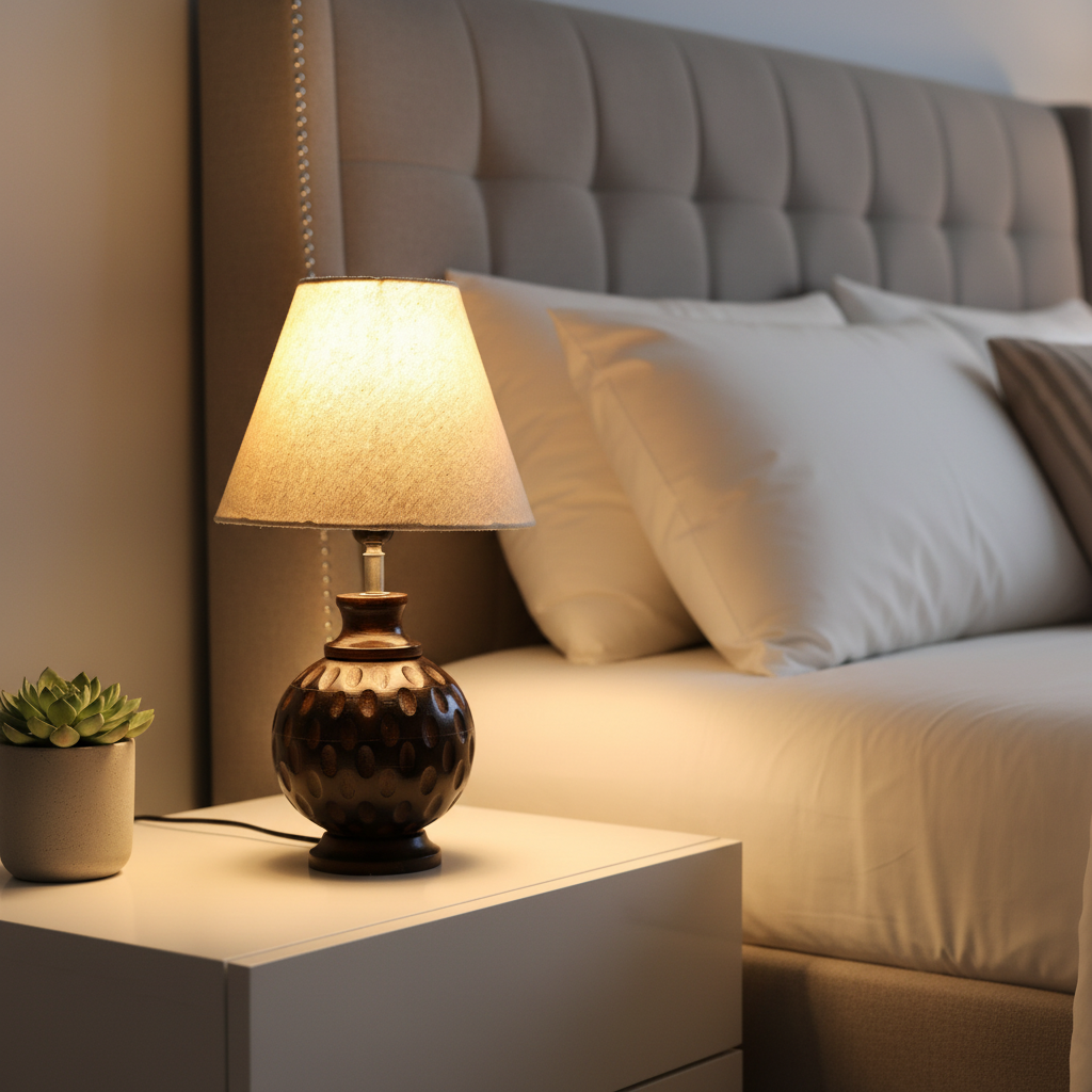 Rustic Wooden Bedside Table Lamp with Linen Shade – Traditional Night Lamp for Home Décor, Pack Of 1(Premium Jute) - Image 12