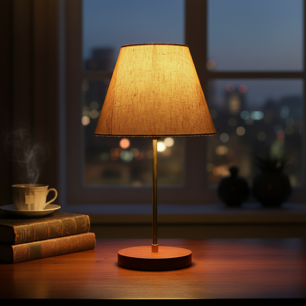 Decorative Brown Table Lamp with Conical Shade – Stylish Bedside & Reading Lamp for Home Décor(Premium Jute)