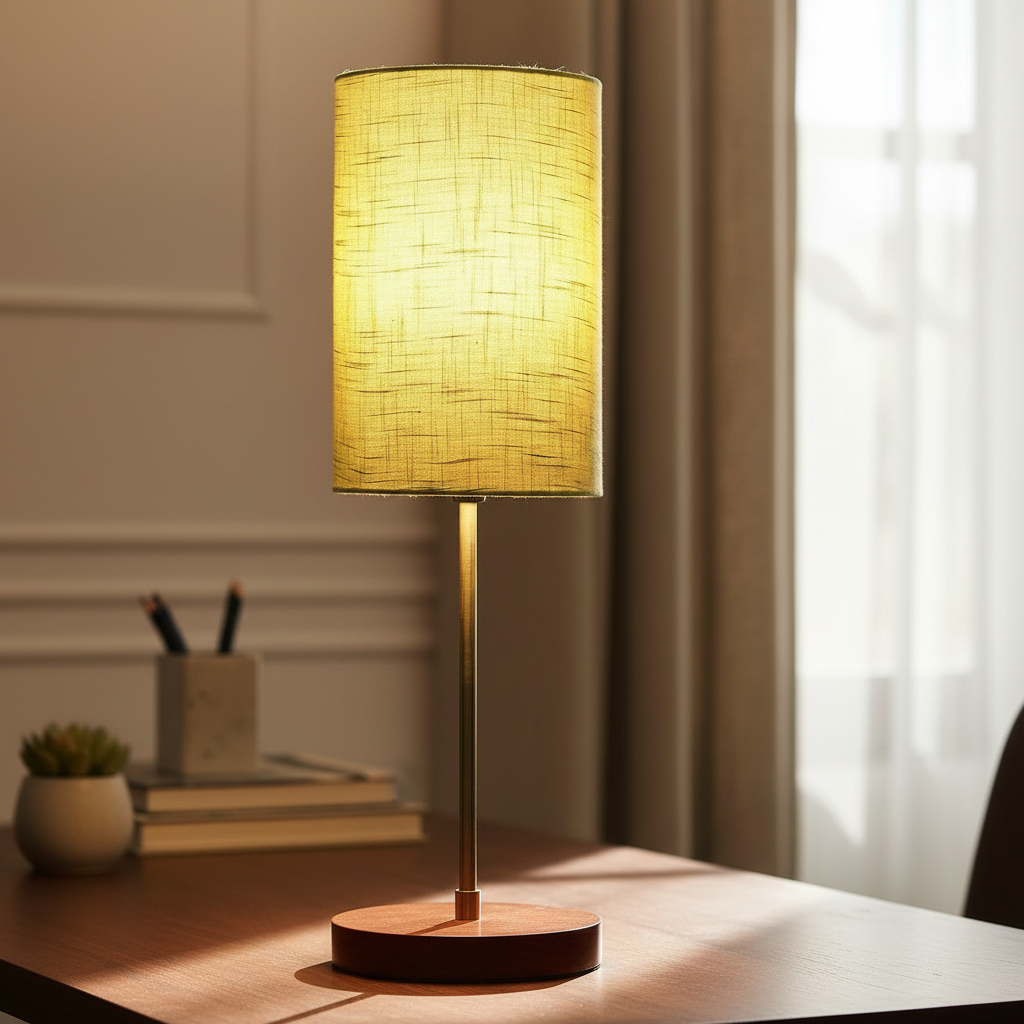 Decorative Brown Table Lamp with Cylinder Shade – Stylish Bedside & Reading Lamp for Home Décor(Green Texture) - Image 11
