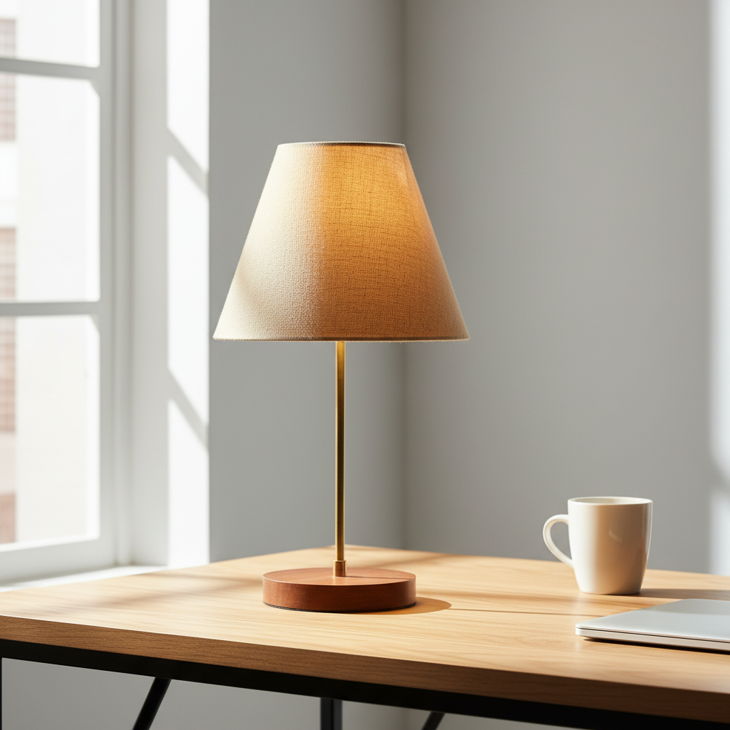 Decorative Brown Table Lamp with Conical Shade – Stylish Bedside & Reading Lamp for Home Décor(Beige) - Image 5