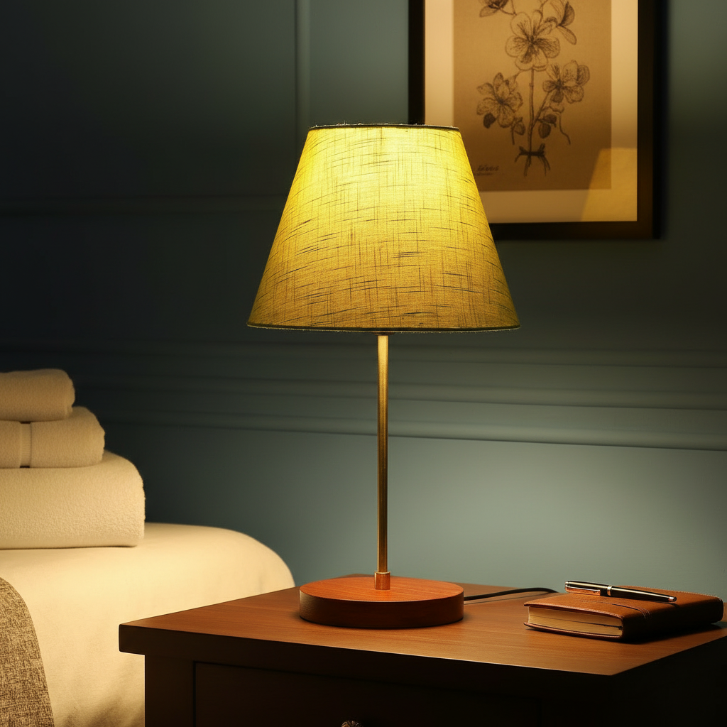 Decorative Brown Table Lamp with Conical Shade – Stylish Bedside & Reading Lamp for Home Décor(Green Texture)