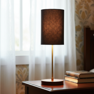 Decorative Brown Table Lamp with Cylinder Shade – Stylish Bedside & Reading Lamp for Home Décor(Black)