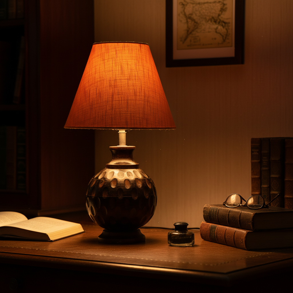 Rustic Wooden Bedside Table Lamp with Linen Shade – Traditional Night Lamp for Home Décor, Pack Of 1(Orange Texture) - Image 6